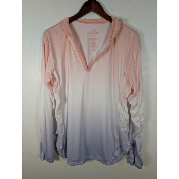Realtree Tops - Realtree Fishing Shirt Womens XL Pink Ombre Hooded Long Sleeve V Neck Top